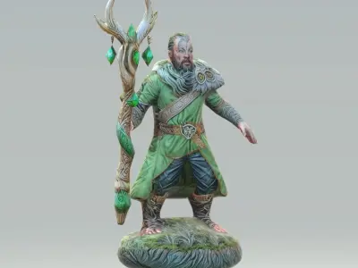 Forest Themed Spiked Mage Staff Low-poly 3D model