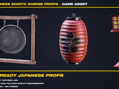 15 Japanese Shinto Shrine Props - VOL 01 - Game Asset  Low-poly 3D model