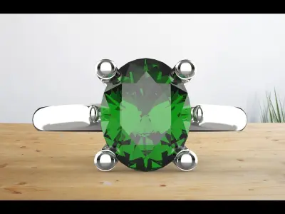 green tomaline gem stone  silver ring  3D print model