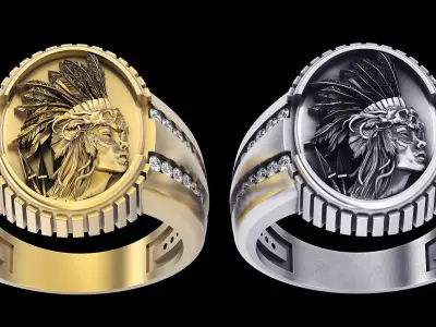 Indian man ring  gold sterling printable jewelry 3D model 3D print model