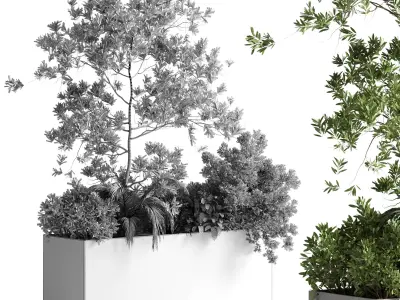 Plants box on Stand outdoor plant set in a concrete vase Low-poly 3D model