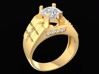 Luxury Men Ring with Round Center Stone 3D Model 2659 3D print model