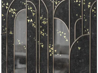 Panel mirror with gold butterflies 3D model