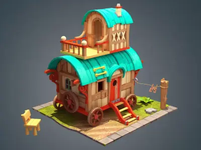 wagon house Low-poly 3D model