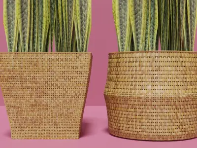 Wicker Flower Baskets Set 3D model