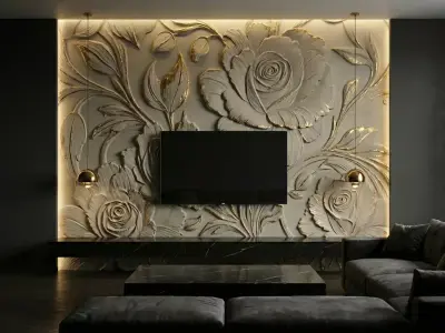 modern rose panel wall decor set relief stl mural CNC 295  3D model