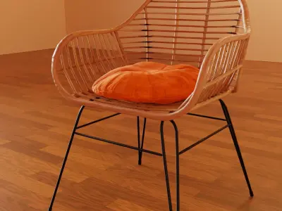 Cozy Wood Chair with Orange Velvet Cushion 3D model