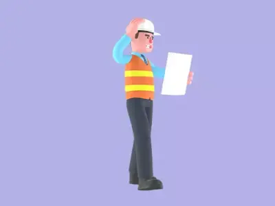 Stylized 3D Male Architect Character - Confused Cartoon Man 3D model
