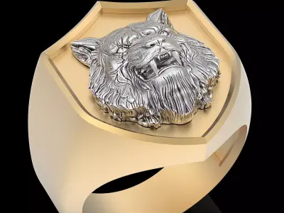 Tiger lion Man ring silver gold jewelry 3D print model