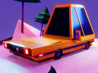 Yellow Car Low-poly 3D model