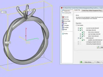 Twisted Rope Solitaire Engagement Ring Cushion 3D print model