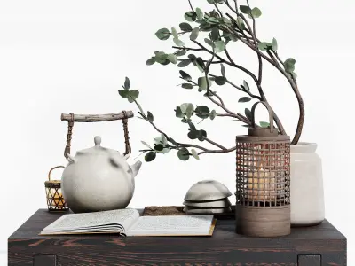 Warm colored tea set 3D model