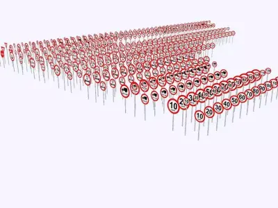 Traffic Regulation Signs - Complete 3D Library - 489 Models 3D model