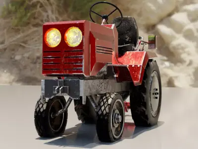 Old Red Garden Tractor Worn and Rusty 3D model