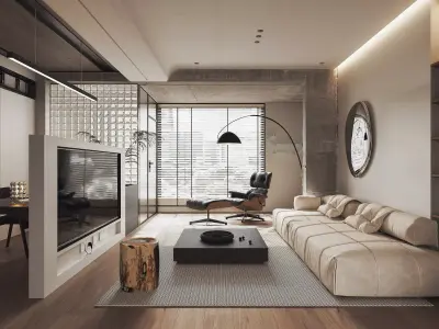 Modern living room dining room interior scenes 570 3D model