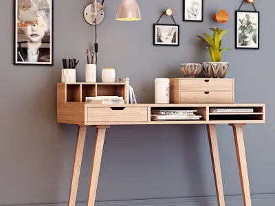 Desk with decorative set 3D model