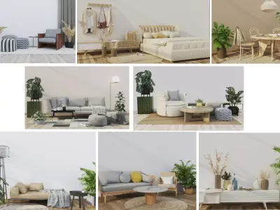 Interior house set - livingroom and bedroom 3D model