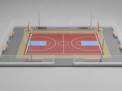 Cartoon Basketball Court Low-poly 3D model