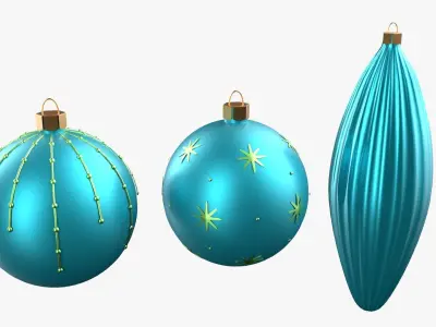 Christmas Tree Ornament Set1 - Turquoise Green  Low-poly 3D model