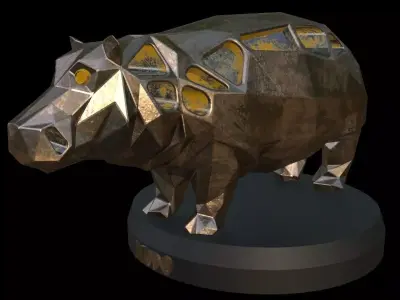 Steampunk Hippo Low-poly 3D model