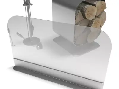 Fireplace utensils and wineglasses 3D model