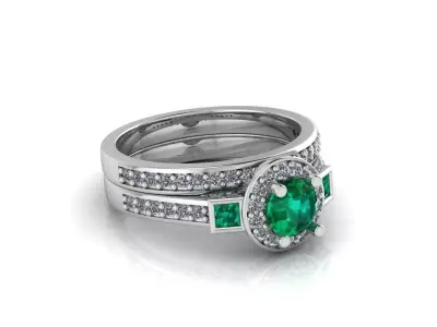 Luxury Dual-Tone Gemstone Wedding Rings 3D model