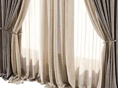 Linen and Sheer Curtain Set 69 3D model