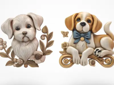 Dogs wall decoration Low-poly 3D model