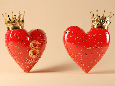 Womens Day Luxury Heart Model with Crown Low-poly 3D model