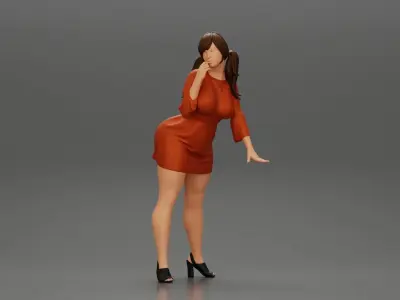 Beautiful girl in Dress Leaning on the Car 3D print model