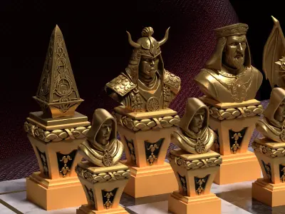 Gothic Fantasy Chess Pieces Set of 6 - Demons Dragons 3D STL 3D print model