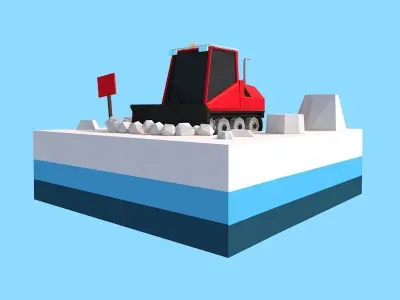 Cartoon Low Poly Snowcat Track Vehicle Small Free 3D model
