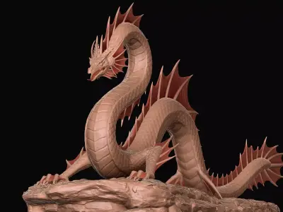 Ancient Sea Dragon above a Rock with Zbrush Project File 3D model