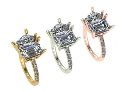 Emerald and pear cut 2 stone diamond ring 3D print model