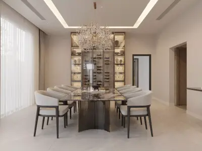 Modern Luxury Living Room and Dining Interior 3D Scene 3D model