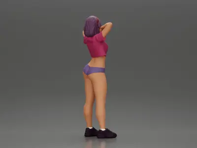 Sexy girl in a bikini and mini shirt posing confidently 3D print model