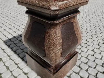 Monument marble pedestal on cobblestone Low-poly 3D model