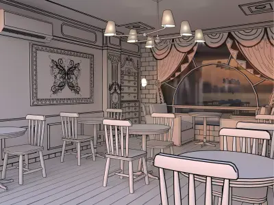 2d caffe interior design  Low-poly 3D model