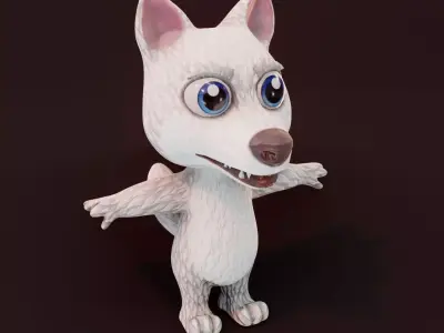 Cartoon White Wolf 3D Model Low-poly 3D model