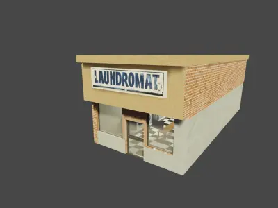 Laundromat Exterior with Interior Free low-poly 3D model