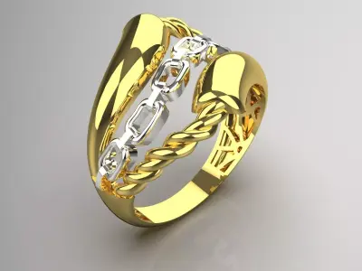 Chain Dance in Two-Tone Gold stl 3dm ring gr0142 3D print model