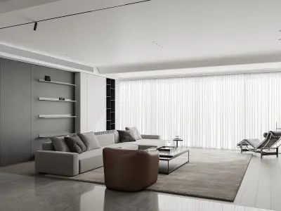 Modern Light Luxury Living and Dining Room Interior 3D model