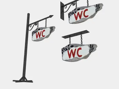 old wooden wc sign 02 Low-poly 3D model