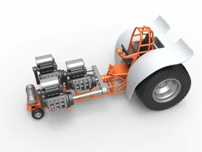 Pulling tractor 3 engines V8 Version 4 Scale 1 to 25 3D print model