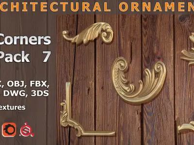 Ornamental Corner Set- Vol07 - Clean Quad Mesh - 4K PBR Texture 3D model