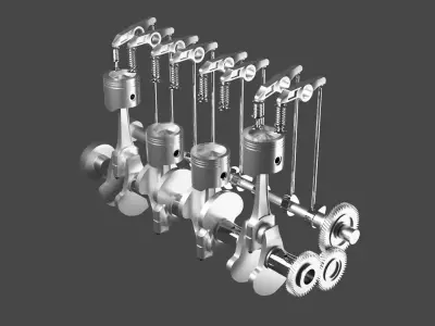 4 cylinder diesel engine animated and rigged 3D model
