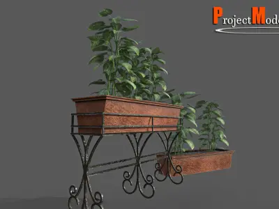 Planter-Version-001 planter with two potted plants Low-poly 3D model