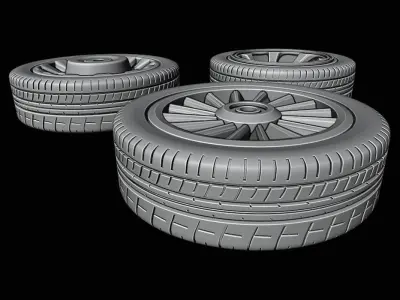 Tyre and 3x Alloy Wheel Types 3D print model