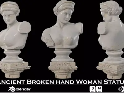 Ancient Roman Statue - Broken Marble Bust 3D Model 3D model