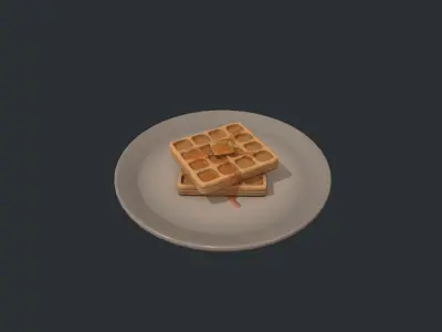 Plate of Waffles Low-poly 3D model